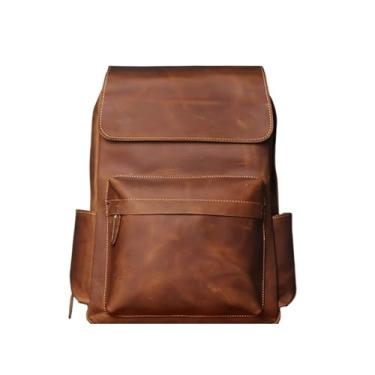 Imagem de Mochila de couro retrô para homens, mochila de couro de vaca, bolsa de viagem para homens, bolsa de computador de grande capacidade para 15,6 polegadas(Vintage Brown)