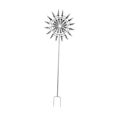 Imagem de WeiLaiKeQi Metal Windmill Garden Decoração de vento multifuncional com estaca Arte de exibição ao ar livre 30x96.5cm Escultura de quintal, Prateado