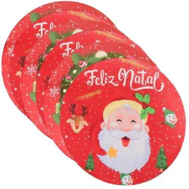 Imagem de Kit 6 Sousplast Com Capa Feliz Natal Noel Vermelho Exclusivo - Charme 