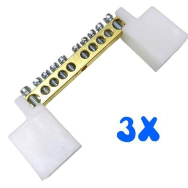Imagem de Kit 3 Barramento Universal Neutro ou Terra com 10 Furos para Painel Qu