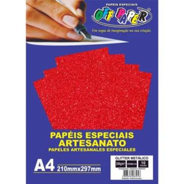 Imagem de Papel Glitter Metalico Vermelho A4 250g 10 Fls - Off Paper
