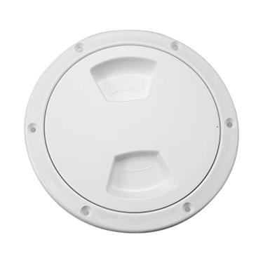 Imagem de X AUTOHAUX Placa de convés de inspeção de barco de 12 cm, escotilha de inspeção marítima redonda placa de convés com tampa removível à prova d'água para instalações ao ar livre, branca