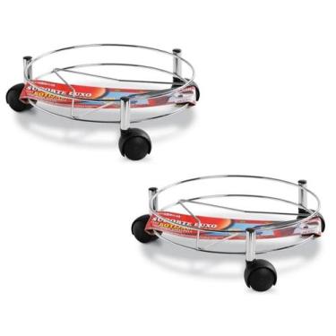 Imagem de Kit 2 Suporte Para Botijão Reforçado De Gás Vasos Plantas Com Rodinha 