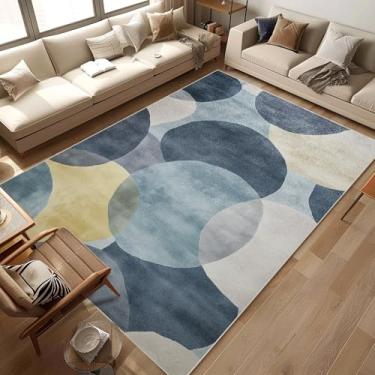 Imagem de Tapete geométrico, azul, branco, para sala de estar, interior, lavável à máquina, tapetes abstratos para quarto, sala de jantar, ultramacio, tapete grande, antiderrapante, sem queda, boho para