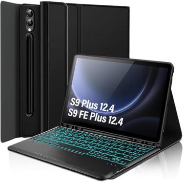 Imagem de Capa Teclado Galaxy Tab S9 Plus / S9 FE Plus 12.4", Teclado Bluetooth Destacável Magneticamente, Capa Suporte leve e fina com suporte S Pen（preto）