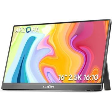 Imagem de ARZOPA Monitor portátil 2.5K 16.0" 2560x1600 HDR com suporte, monitor de laptop 500nits 8bit QHD USB-C HDMI, tela externa de cuidados com os olhos IPS 16:10 para Mac, PC, telefone, PS4/5, Xbox