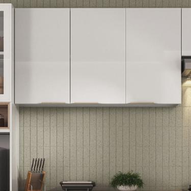 Imagem de Armário Aéreo Alto em Aço 3 Portas com Dobradiças Slow Motion Renova Branco Neve