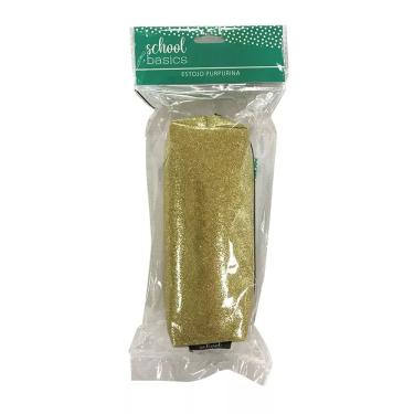 Imagem de Estojo Purpurina Dourado com Zíper - Organizador Escolar Compacto