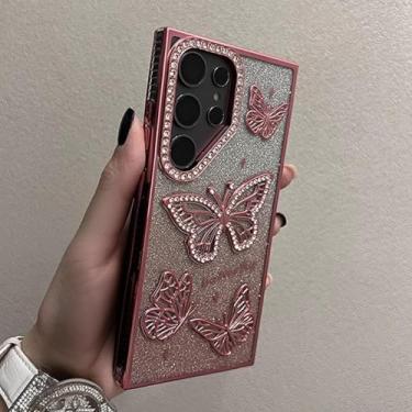 Imagem de MVVKKY Para S24 Ultra Butterfly Case Luxo Transparente Revestimento Soft Cover (Para S24 Ultra/Rosa)