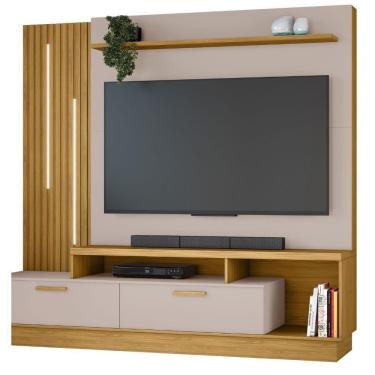 Imagem de Home Despertar Com Detalhe Ripado E Led Tv Até 65 Polegadas Nature Off White
