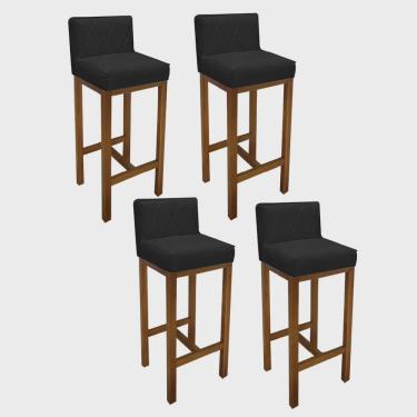 Imagem de Kit 04 Banqueta Alta Com Encosto Loren Cozinha Balcão Bistrô Base Madeira Castanho Tecido Sintético Preto - Ahz Móveis