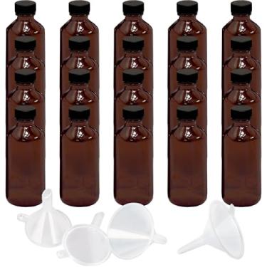 Imagem de Pacote com 24 garrafas de vidro âmbar de 59 ml para extrato de baunilha, frascos de vidro marrom redondos à prova de vazamentos Boston com tampas, funil de bônus - ideal para extratos caseiros, óleos
