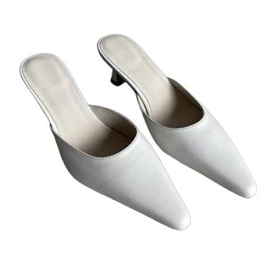 Imagem de Archicolor Chinelo minimalista feminino mules sapatos franceses escritório feminino elegante deslocamento casual 5,5 cm sandálias de salto alto, Branco, 40