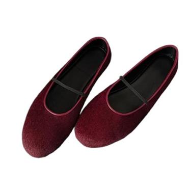 Imagem de 2025 verão crina de cavalo couro genuíno Mary Jane sapatos de balé retrô francês avó sapatos rasos sapatos femininos mocassins, Borgonha, 34