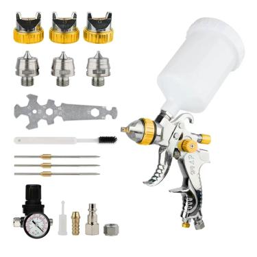 Imagem de FORNAX Pistola De Pulverização Hvlp Com Bicos Substituíveis 1,4 Mm, 1,7 Mm E 2,0 Tampa Agulha, Kit Tinta A Ar Automotiva, Pulverizador Copo 600 Cc Para Primer Automotivo, Pintura Parede, Revestiment
