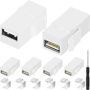 Imagem de DKARDU Tomada Keystone USB 2.0, USB para USB fêmea para fêmea, adaptador de interface de conector para painel de tomada de placa de parede, com inserções de conector Keystone em branco, 6 peças