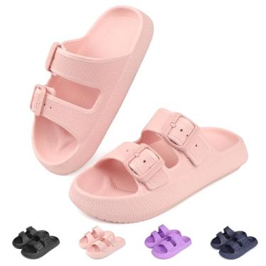 Imagem de HAZYTOM Chinelos Infantis Com Fivela De Nuvem, Sandálias De Enfiar Para Meninos E Meninas, Chinelos Ajustáveis Para Jovens, Chinelos De Verão De Eva Para Praia E Piscina (Rosa, 3-4 Anos)