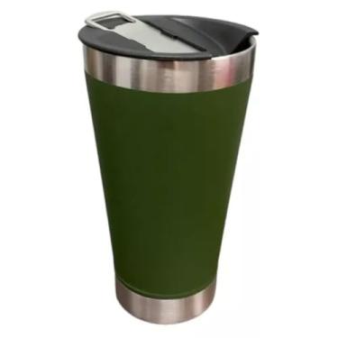 Imagem de Copo Térmico Com Tampa e Abridor 473ml Qualidade Frio e Quente – Sem Estampa - TYDA (VERDE MILITAR)