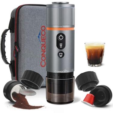 Imagem de CONQUECO Máquina De Café Expresso Portátil Para Viagem: Cafeteira Automotiva De 12 V Com Bateria Para Camping - Pequena Elétrica - Aquecimento De 2,5 Minutos - Conjunto Com Café Moído E Cápsula Ns E