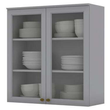 Imagem de Armario Aereo 2 Portas Vidro Mdf 80 Cm Americana C366 Cinza Henn