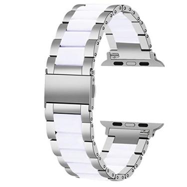 Imagem de Juntan Pulseira de relógio inteligente compatível com Apple Watch séries 7, 6 e SE, iWatch séries 5, 4, 3, 2 e 1 de 38 mm, 40 mm e 41 mm, prata