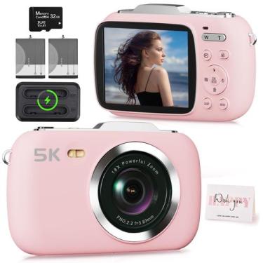 Imagem de Câmera digital Camcordy 80MP UHD 5K 18X Zoom rosa com 32GB
