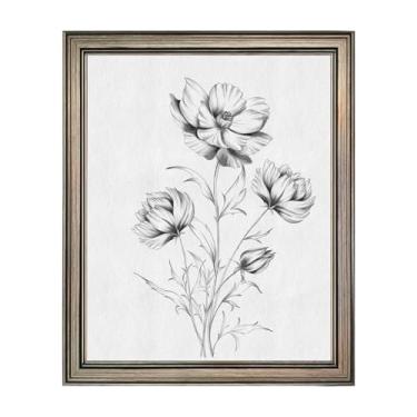 Imagem de Arte de parede em tela emoldurada preto branco flores vintage pintura a óleo minimalismo arte de parede impressões de casa de banho retrô papoula natureza floral decoração de parede para quarto sala
