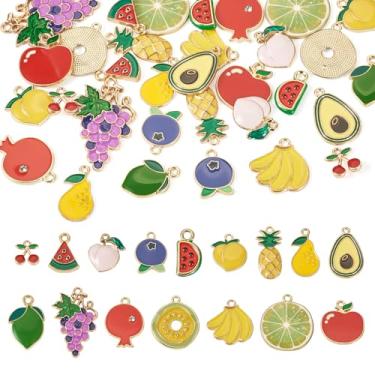 Imagem de Spritewelry Berloques esmaltados de liga de verão, frutas, plantas, esmaltados, sortidos, folhas, flores, pêssego, limão, cacto, estrela-do-mar, pingentes para fazer joias, colar, pulseira, artesanato