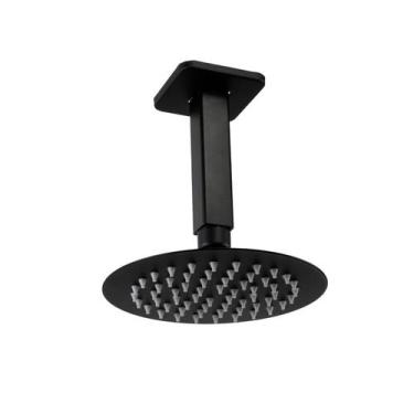 Imagem de Ducha 15 cm Preto Fosco em inox 304 Braço de Teto 10 cm - AMG Metais