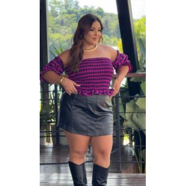 Imagem de Blusa Xadrez Plus Size Cropped Ciganinha Bata Soltinha Alça Regata Aju