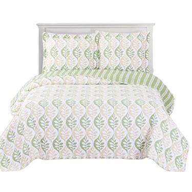 Imagem de Royal Tradition Colchas reversíveis Gia, conjunto de colcha Queen grande de 3 peças (92 polegadas de largura x 96 polegadas de comprimento) Colcha leve