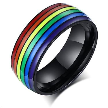 Imagem de mintolex Anel de orgulho de aço de titânio LGBT arco-íris para gays, lésbicas, bissexuais, trans, não binários, LGBTQ, mês do orgulho, amizade, casamento, compromisso, presente para casais, homens e