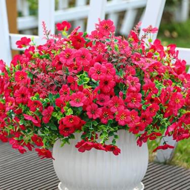 Imagem de SHareconn 24 pacotes de flores artificiais para decoração ao ar livre, plantas falsas de seda colorida margarida eucalipto lavanda, resistente a UV para fora de casa, varanda, pátio, decoração de