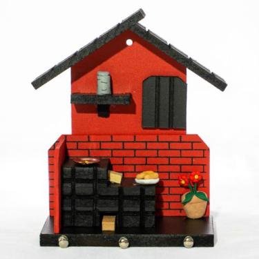Imagem de Porta Chaves de Madeira Casinha Mineira Decoração P Vermelho - Full Ec