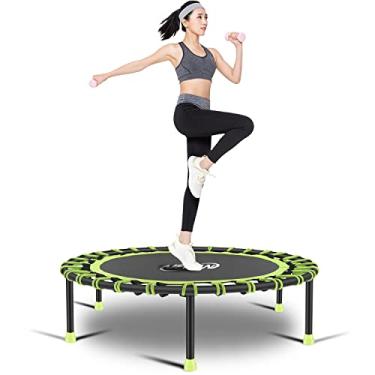 Imagem de Newan Mini Trampolim Silent Fitness de 101,6 cm – Reboque interno para adultos – Melhor Treinador Urbano Cardio Jump Fitness, Sistema de corda elástica coberta – Limite máximo de 86,3 kg, A 40‘’round tube green, 40 inch