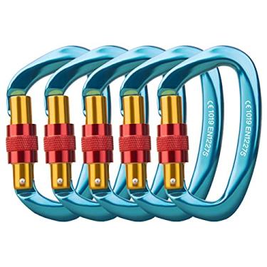 Imagem de Mosquetão de bloqueio Paliston – 25 kN 2500 lb mosquetão de escalada parafuso portão D forma mosquetão, B-Blue, Pack of 4