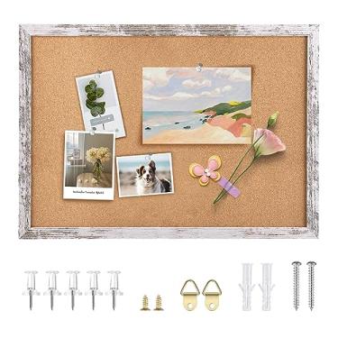 Imagem de Aitakatta Quadro de cortiça quadro de avisos, quadros de cortiça emoldurados decorativos para pendurar, quadro de pinos, quadro de visão para escola, casa, cozinha e escritório, quadro de avisos com moldura de madeira branca, 61 x 40 cm, WH, 1 peça