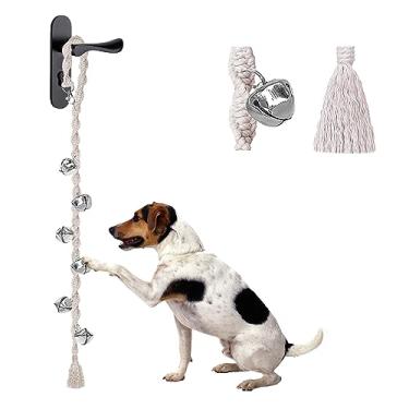 Imagem de GINIDEAR Campainhas de cachorro para treinamento de penico, sino de cachorro pendurado artesanal para maçaneta de porta para filhotes toquem para sair, presente de campainha de cachorro macramê. Bege