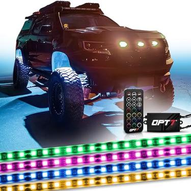 Imagem de OPT7 Kit de LED RGB Aura Wheel Well com kit de iluminação remota sem fio, luzes multicoloridas para aro de pneu para carros | 3-em 1 16+ tiras à prova d'água de cor inteligente SoundSync | 24 polegadas 12 Volts