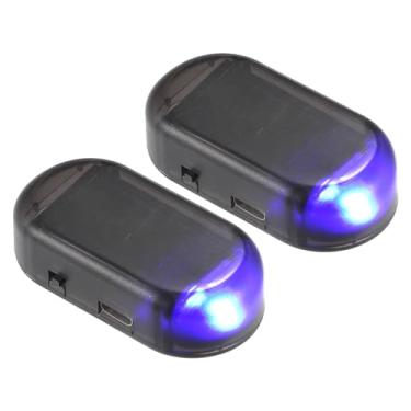 Imagem de A ABSOPRO Alarme simulado de energia solar universal para carro, antifurto, luz de advertência LED intermitente, luz falsa com porta de carregador USB azul (conjunto de 2)