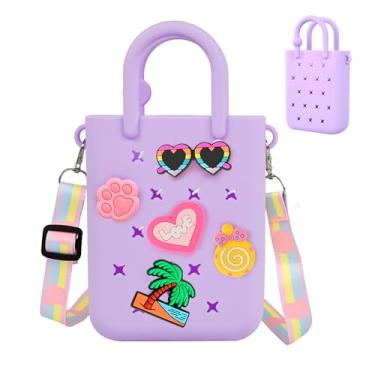 Imagem de Mini bolsa de borracha, bolsa de praia impermeável de EVA para meninas e mulheres, bolsa de praia pequena com orifício de silicone para viagens ao ar livre, Roxo, Small