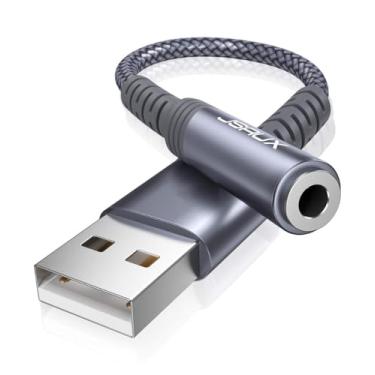 Imagem de JSAUX Adaptador USB para entrada de áudio de 3,5 mm, USB TRRS para entrada de áudio AUX, placa de som estéreo externa compatível com fone de ouvido, alto-falante, Mac, PS4, PC, laptop, desktops-cinza