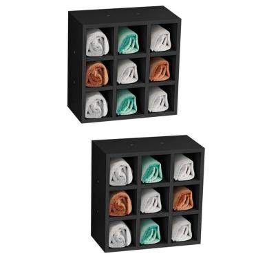 Imagem de Kit 2 Nichos De Parede Porta Toalha Para Salão 9 Divisões Preto - Ajl Móveis