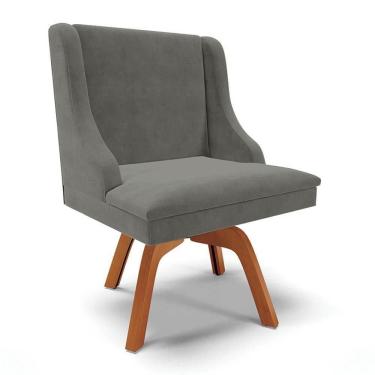 Imagem de Cadeira Estofada Para Sala De Jantar Base Giratória De Madeira Lia Suede Grafite - Ibiza