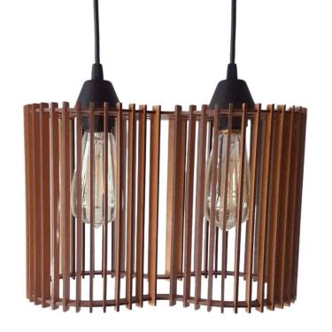 Imagem de Luminária Pendente América Modelo Ripado Mdf Cru