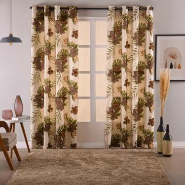 Imagem de Cortina Rústica Estampada, 280 x 2,30 cm, Decorativa com Ilhós Tabaco (Flor Marrom)