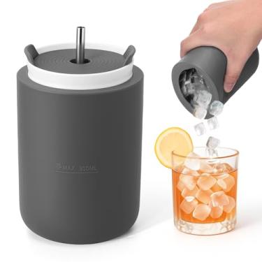 Imagem de Bandeja de gelo cilíndrica de silicone para freezer com tampa – moldes de cubos de gelo de fácil liberação, design à prova de vazamento – reutilizável (cinza)