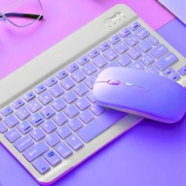 Imagem de Teclado e mouse Bluetooth ultrafino, portátil, recarregável, sem fio, para tablet Android, celular, smartphone, iPhone, iPad, mini, Pro, Air, Windows (Roxo)