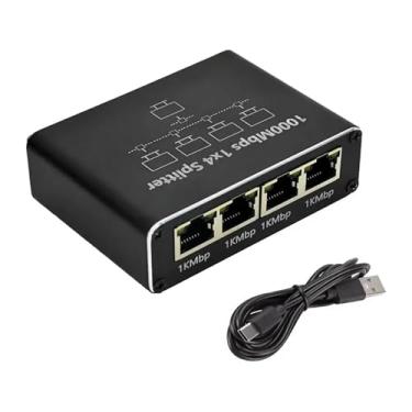 Imagem de DC 5V Tipo-C RJ45 Gigabit Ethernet divisor 1 em 4 saídas 1000Mbps 8P8C adaptador de rede LAN para impressora de roteador de laptop