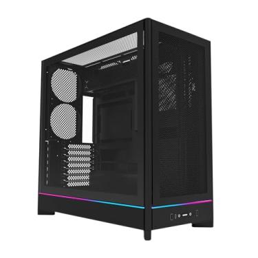 Imagem de MONTECH HS01, ATX Mid-Tower PC Case, PC para jogos, alto fluxo de ar, layout reversível, painel frontal de malha, design de encaixe, painéis sem ferramentas, preto